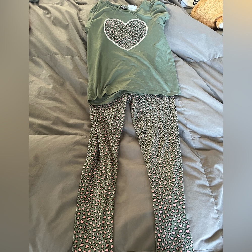 btween Pink and Green Leopard Print Pants and shirt
